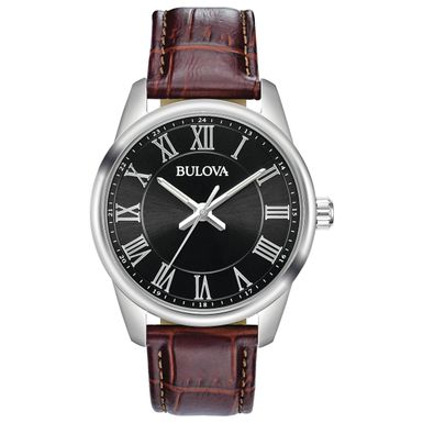 Bulova  - Men's Quartz Brown Leather Strap Watch Black Dial