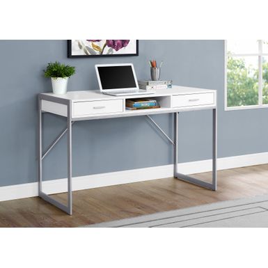 Computer Desk/ Home Office/ Laptop/ Storage Drawers/ 48"L/ Work/ Metal/ Laminate/ White/ Grey/ Contemporary/ Modern