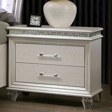 Contemporary Solid Wood 2-Drawer Nightstand in Pearl White