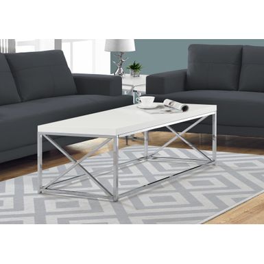 Coffee Table/ Accent/ Cocktail/ Rectangular/ Living Room/ 44"L/ Metal/ Laminate/ Glossy White/ Chrome/ Contemporary/ Modern