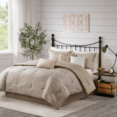 Taupe Walter 7 Piece Printed Seersucker Comforter Set Queen