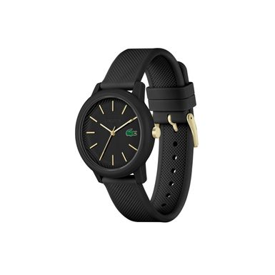 Lacoste - Ladies 12.12 Black Silicone Strap Watch Black Dial