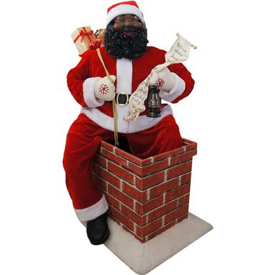 Christmas Time 4-Ft. Music and Motion African American Santa Claus in the Chimney, Animated Indoor Christmas Holiday Home Decor