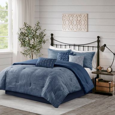 Navy Walter 7 Piece Printed Seersucker Comforter Set Cal King