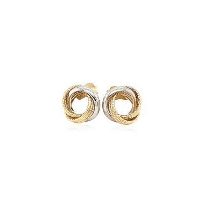 14k Two Tone Gold Multi Textured Open Circle Style Entwined Earrings