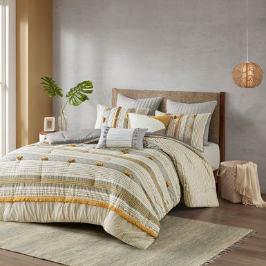 Gray/Yellow Cody 3 Piece Cotton Comforter Set King/Cal King