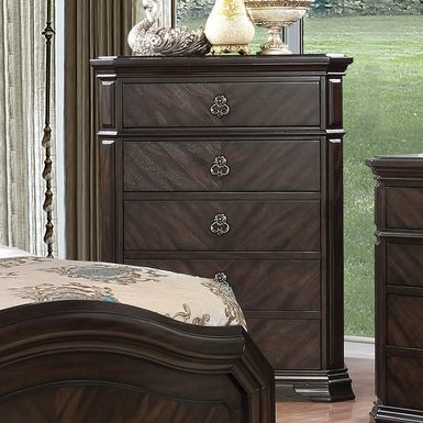 Traditional Wood 5-Drawer Chest in Espresso