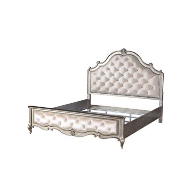 ACME Esteban Eastern King Bed, Ivory Velvet & Antique Champagne