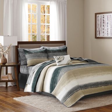 Taupe Saben 8 Piece Quilt Set with Cotton Bed Sheets Full