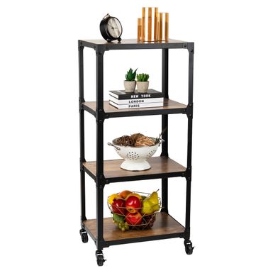 Mind Reader - Bar Cart, Rolling Cart, Microwave Stand, Utility Cart, Coffee Cart, Wood,Metal, 17.85"L x 12"W x 39"H - Black