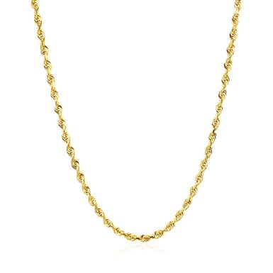 2.5mm 14k Yellow Gold Solid Diamond Cut Rope Chain (30 Inch)