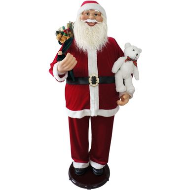 Christmas Time 58-In. Dancing Santa Claus with Teddy Bear, Animated Indoor Christmas Holiday Home Decor