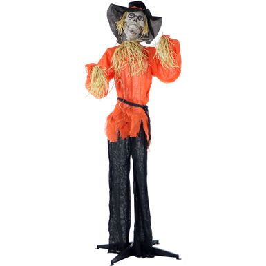 Life-Size Animatronic Skeleton Scarecrow with Lights and Sound, Indoor or Covered Outdoor Halloween Decoration