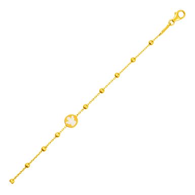 14k Yellow Gold Childrens Bracelet with Angel and Beads (6 Inch)