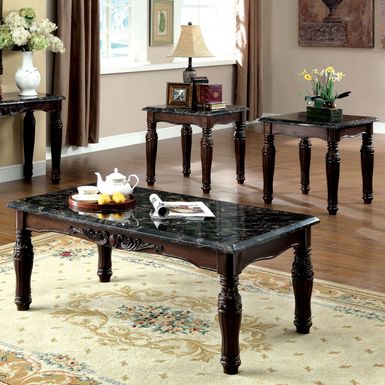 Traditional Wood 3-Piece Coffee Table Set in Espresso/Black