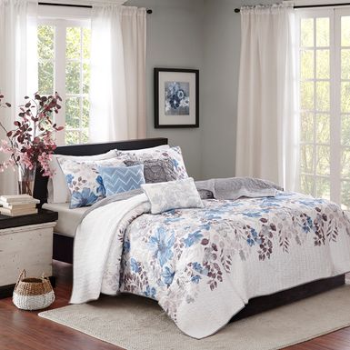 Blue Luna 6 Piece Printed Quilt Set with Throw Pillows King/Cal King