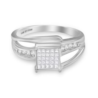 10K White Gold 1/3 Cttw Invisible Set Princess-cut Diamond Cluster Bypass Ring (H-I Color, SI1-SI2 Clarity) - Ring Size 7