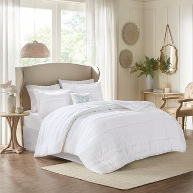 White Celeste 5 Piece Microfiber Ruffled Comforter Set, Cal King