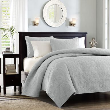 Grey Quebec Reversible Quilt Set Full/Queen