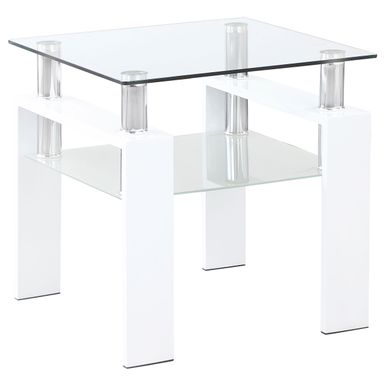 Dyer Square Glass Top End Table With Shelf White