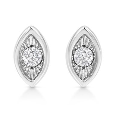 .925 Sterling Silver 1/10 Cttw Miracle-Set Diamond Marquise Shape Stud Earrings (I-J Color, I2-I3 Clarity)