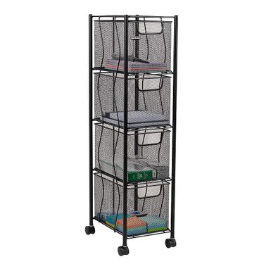 Mind Reader - Rolling Cabinet with Drawers, Desk Art Supply Organizer, Storage, Kitchen, Metal Mesh, 8"L x 11"W x 31.5"H - Black