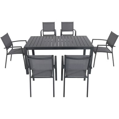 Naples 7pc: 6 Aluminum Sling Chairs, 63x35" Aluminum Slat Table