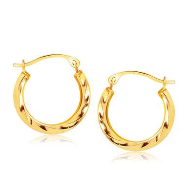 14k Yellow Gold Hoop Earrings in Textured Polished Style (5/8 inch Diameter)