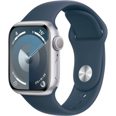 Apple Watch Series 9 GPS 41mm Silver Aluminum Case with Storm Blue Sport Band - M/L