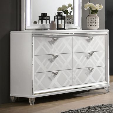 Contemporary Solid Wood 6-Drawer Dresser in White