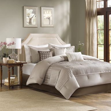 Taupe Trinity 7 Piece Polyester Charmeuse Comforter Set Queen