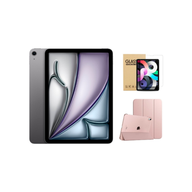 Apple - 11-inch iPad Air (Latest Model) M2 chip Wi-Fi 256GB - Space Gray With Rose Gold Case Bundle