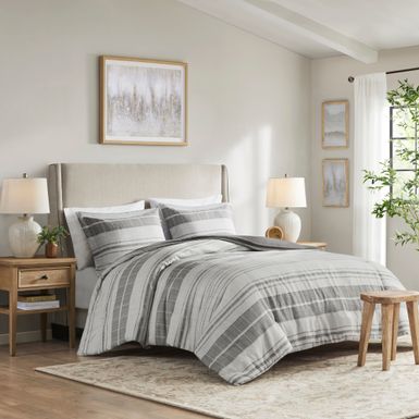 Grey/Multi Rhodes 3 Piece Stripe Duvet Cover Set Full/Queen