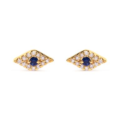 10K Yellow Gold Blue Sapphire and Diamond Accent Evil Eye Stud Earring (H-I Color, I1-I2 Clarity)