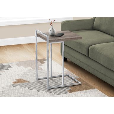 Accent Table/ C-shaped/ End/ Side/ Snack/ Living Room/ Bedroom/ Metal/ Laminate/ Brown/ Chrome/ Contemporary/ Modern