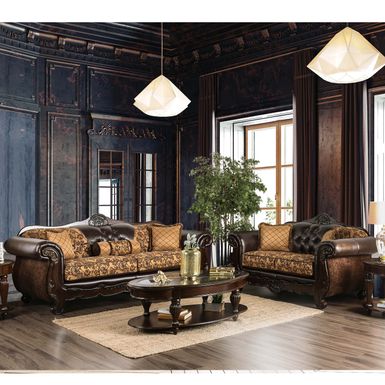 Traditional Faux Leather 2-Piece Sofa Set in Tan Brown