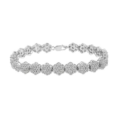 .925 Sterling Silver 2.0 cttw Diamond 7 Stone Floral Cluster Link Bracelet (I-J Color, I3 Clarity) -7.25"