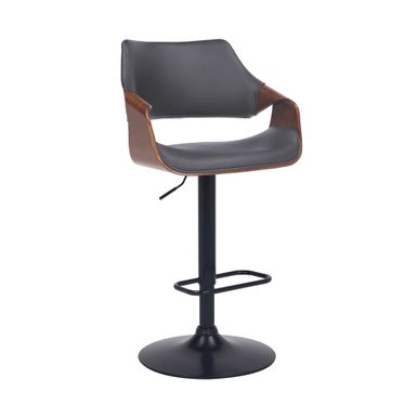 Aspen Adjustable Swivel Gray Faux Leather and Walnut Wood Bar Stool with Black Base