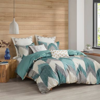 Aqua Alpine 3 Piece Duvet Cover Mini Set, Full/Queen