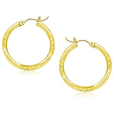 14k Yellow Gold Diamond Cut Hoop Earrings (25mm)