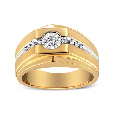 14K Yellow Gold Plated .925 Sterling Silver Miracle-Set 1/5 Cttw Diamond Men's Band Ring (I-J Color, I3 Clarity) - Size 10