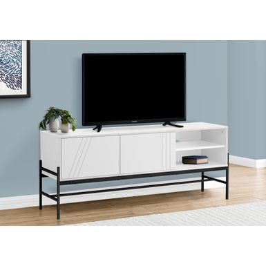 TV Stand - 60"L / White / Black Metal With Storage