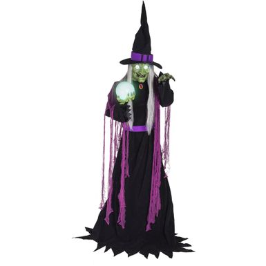 6-Ft. Tall Motion-Activated Fortune Teller Witch, Premium Talking Halloween Animatronic, Plug-In