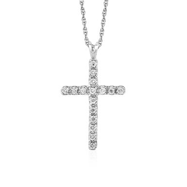 Cross Pendant with Diamonds in Sterling Silver (18 Inch)