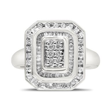 .925 Sterling Silver Round & Baguette Diamond Ring (1 Cttw, I-J Color, I2-I3 Clarity) - Size 8