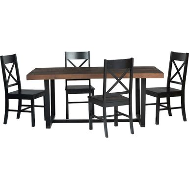 Walker Edison - Rectangular Farmhouse Wood Dining Table (Set of 5) - Mahogany/Black