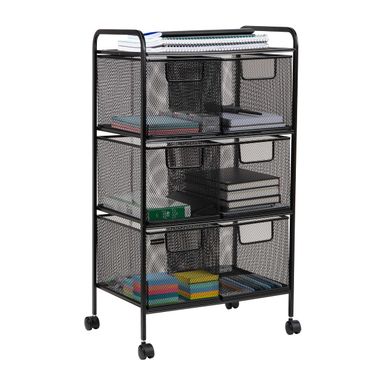 Mind Reader - Cart with Drawers, Laundry Organizer, Utility Cart, Bathroom, Kitchen, Metal Mesh, 16"L x 11"W x 29"H - Black