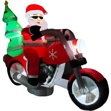 Fraser Hill Farm 7-Ft. Wide Prelit Santa on Motorcycle Inflatable