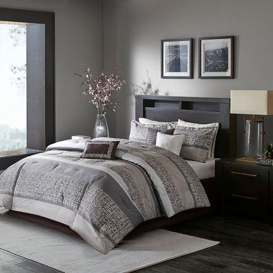 Grey/Taupe Rhapsody 7 Piece Jacquard Comforter Set King