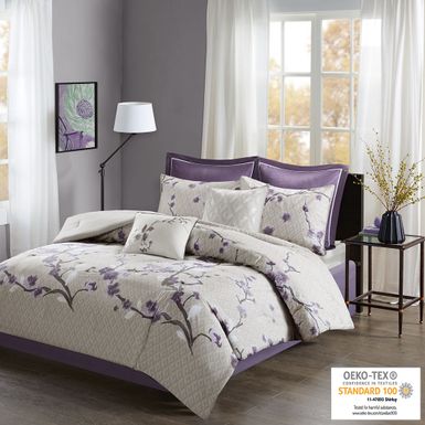 Purple/Taupe Holly 8 Piece Cotton Comforter Set Cal King